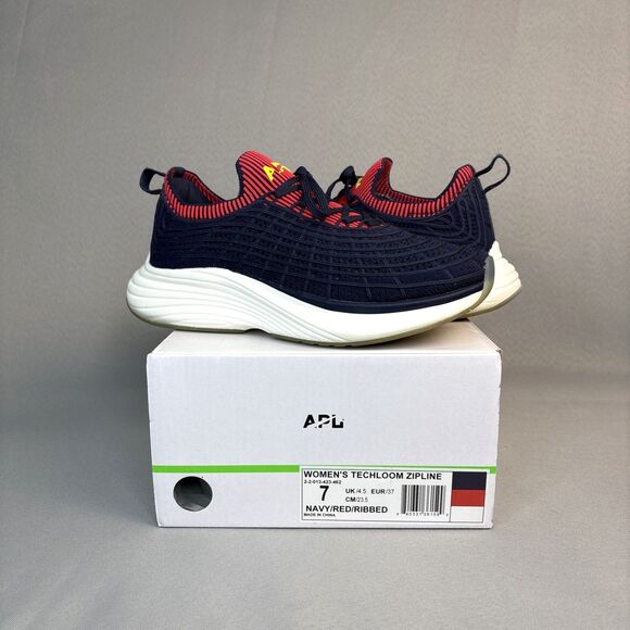 Womens Sz 7 APL Sneakers Shoes Techloom Zipline Navy Red Ribbed Running Athletic - Picture 6 of 16